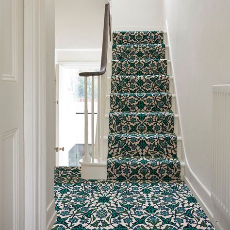 Best stair carpets – our pick of the most fabulous flooring for staircases and landings Bright Stair Carpet Ideas, Bold Stair Carpet, Alternative To Carpet On Stairs, Different Carpet On Stairs And Landing, Striped Stair Carpet Runner, Stair Runner Top Of Stairs, Runner Up Stairs, Patterned Stair Carpet Ideas, Stair And Landing Carpet Ideas