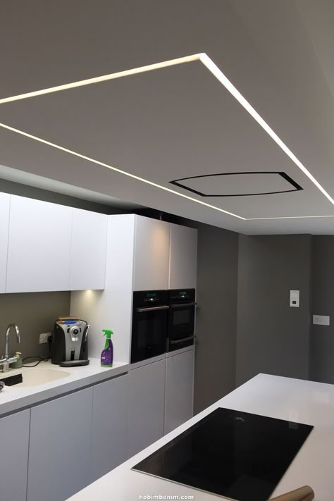 Led Strip Lights Bedroom, Track Lighting Bedroom, Strip Led, Ceiling Ideas, Ceiling Light Design, Kitchen Ceiling, Indirect Lighting, Kitchen Lighting Fixtures, Linear Lighting