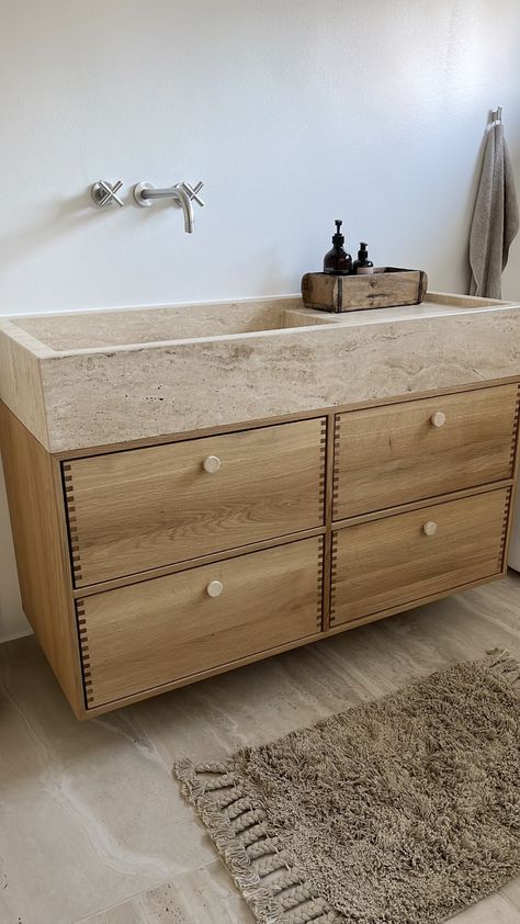 Travertine Spa Bathroom, Limestone Bathroom Countertop, Stone Bathroom Furniture, Travertine Marble Bathroom, Credenza Bathroom Vanity, Stone Sink Vanity, Travertine Sink Bathroom, Integrated Bathroom Sink, Silver Travertine Bathroom