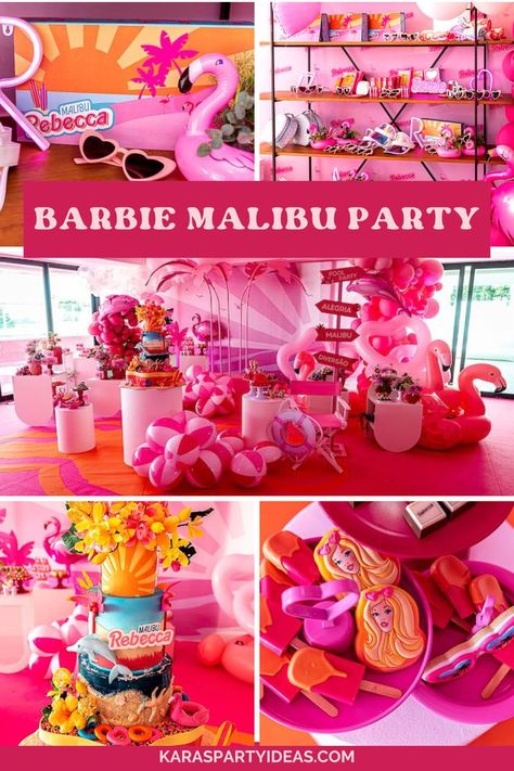 Malibu Barbie Dessert Table, Malibu Barbie Party Food, Malibu Barbie Party Favors, Dollar Tree Barbie Party Ideas, Malibu Barbie Decor, Malibu Barbie Pool Birthday Party, Malibu Barbie Beach Party, Malibu Barbie Birthday Party Decorations, Malibu Barbie Party Decorations