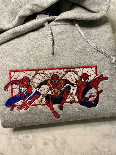 Spiderman Sweaters, Marvel Embroidery, No Way Home Spiderman, Spiderman Embroidery, Embroidery Aesthetic, Marvel Hoodie, 3 Spiderman, Spiderman Sweatshirt, Spiderman Hoodie