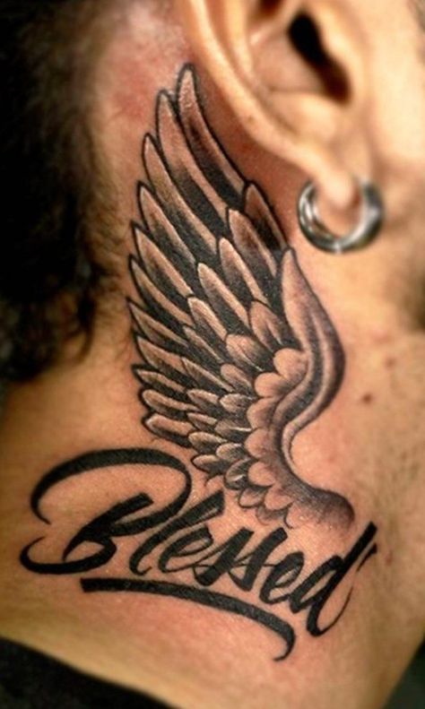 Wings Neck Tattoo Men, Cool Face Tattoos, Wing Neck Tattoo, Wave Tattoos, Front Neck Tattoo, Alas Tattoo, Black Men Tattoos, Best Neck Tattoos, Twin Tattoos