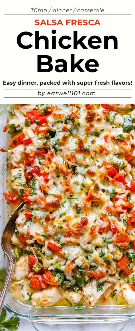 Chicken Salsa Fresca, Salsa Fresca Chicken Bake Recipe, Chicken Dinner Meals Healthy, Want More Recipes Chicken, Chicken Chopped Meat Recipes, Salsa Fresca Chicken Bake, Recipes Using Fresh Salsa, Chicken Bakes Healthy, Flavorful Low Carb Meals