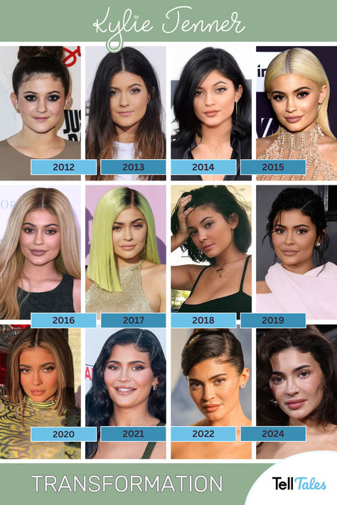 infographic showing kylie jenner's face evolution and transformation over the years Kylie Jenner Transformation, Stylizacje Kylie Jenner, Kylie Jenner Face, Kylie Jenner Body, Beauty Transformation, Kylie Jenner Look, Celebrities Before And After, Kylie Jenner Style, V Magazine