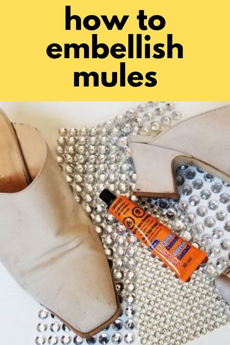 DIY Embellished Mules Fabric Covered Shoes Diy, Old Shoes Upcycle, Old Shoes Diy, Diy Shoes Makeover, Fabric Covered Shoes, Upcycle Shoes, Shoe Refashion, Library Crafts, Shoe Makeover