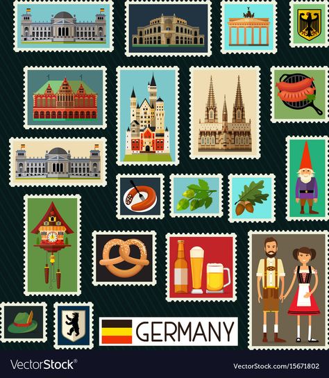 Architecture Vector, Map Of Germany, German Stamps, Map Icons, Germany Map, Travel Icon, Urban Sketchers, Passion Project, Historical Architecture