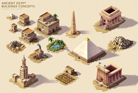 Ancient Egypt- Buildings concepts, Rainer Petter on ArtStation at https://www.artstation.com/artwork/6Bnk0 Desert Buildings Concept Art, Egypt Minecraft, Minecraft Ancient City, Egyptian Buildings, Ancient Egypt Architecture, Minecraft Desert, Ancient Egypt Projects, Minecraft Decoration, Ancient Egyptian Architecture