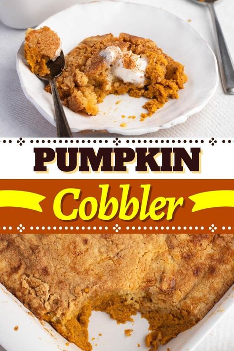 Easy Pumpkin Cobbler, Dump Desserts, Pumpkin Cobbler, Crisps And Cobblers, Cobbler Easy, Asian Side Dishes, Holiday Sides, Thanksgiving Recipe, Recipes For Fall