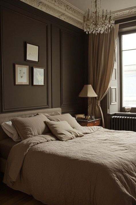 Mocha Bedroom, Dark And Moody Bedroom, Bedroom Dark, Moody Bedroom, Bedroom Walls, Brown Bedroom, Better Homes, Master Suite, Bedroom Wall