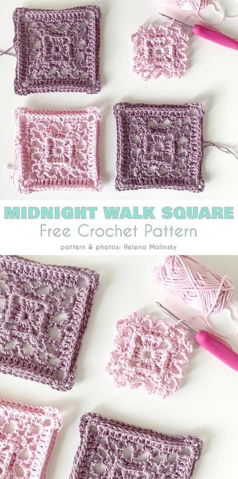 Midnight Walk Square Free Crochet Pattern Midnight Walk, Motifs Granny Square, Granny Square Crochet Patterns Free, Confection Au Crochet, Crochet Blocks, Crochet Simple, Haken Baby, Crochet Square Patterns, Granny Squares Pattern