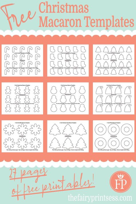 Free printable Christmas macaron templates for the holidays| Includes candy cane, stocking, bell, gingerbread man/person, snowman/person, santa hat, snowflake, Christmas tree, and wreath| Features 3 size options: 1.5 inch, 2 inch, and 3 inch| Easy to download and print high quality PDF file Christmas Tree Macaron Template, Halloween Macaron Template, Macaron Pattern Sheet, Macaron Wreath Christmas, Christmas Macaron Template, Macaron Shapes Templates, Macaron Template Free Printable, Royal Icing Transfers Free Printable Christmas, Icing Templates Free Printable