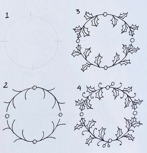 Christmas Doodles (Easy Doodles for Your Journal or Planner) - all crafty things Christmas Wreath Drawing, Easy Christmas Doodles, Wreath Doodle, Simple Christmas Wreath, Wreath Drawing, Christmas Embroidery Patterns, Holly Wreath, Christmas Doodles, Shortbread Cookie