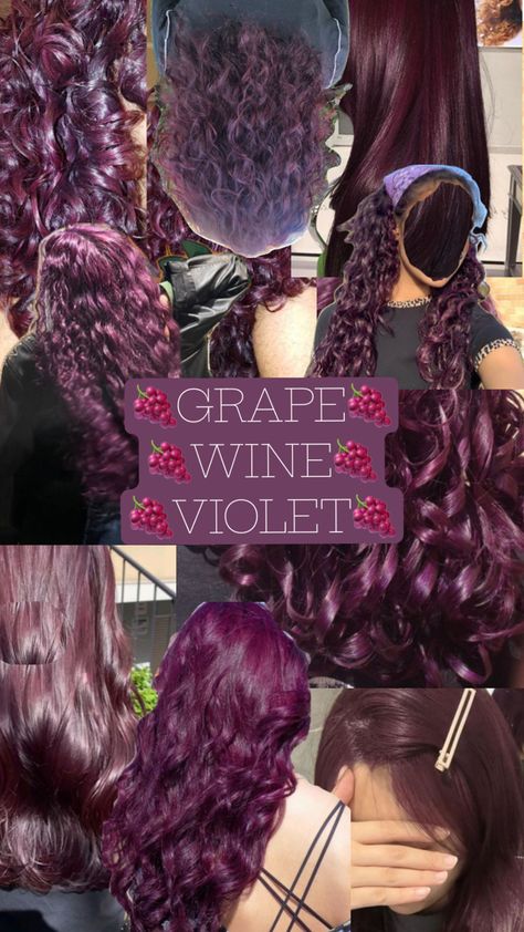 Hair Inspo - Purple/magenta/wine/grape/violet Grape Hair, Hair Collage, Wine Hair Color, Wine Grape, Wine Hair, Violet Hair, Beautiful Curly Hair, New Hair Colors, Hair Inspiration Color