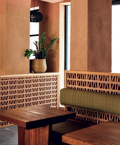 Feels Like Coming Home: Africa Centre In London Breeze Blocks, Karpathos, Airport Lounge, Fabric Bench, Large Pendant Lighting, Factory Design, Partition Wall, Wall Bar, Cozy Corner