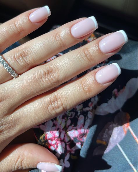 French Nails Short Classy Square, Sns French Nails Square, Short Clean French Nails, Square Nail Shape Short, French With Square Nails, Short Gel French Manicure Classy, Round Square Short Nails, Clean French Tip Nails Square, Short Squoval Nails French Tip