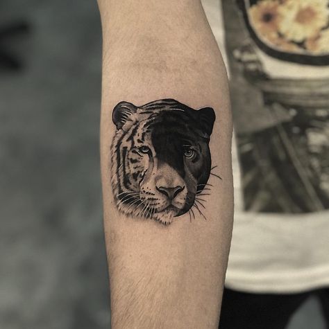 tiger and panther tattoo, yin yang. Tiger And Panther Tattoo, Tiger And Panther, Tattoo Best Friends, Tattoo Yin Yang, Panther Tattoos, White Tiger Tattoo, Tattoo Bts, Yin Yang Tattoo, Tiger Tattoo Sleeve