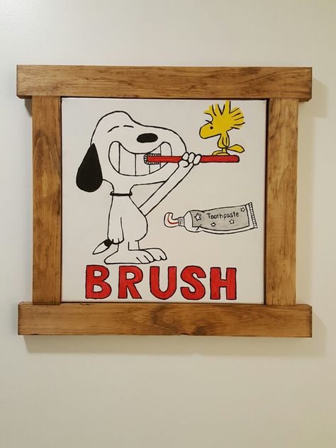 Snoopy and Woodstock brush sign. Snoopy bathroom. Snoopy Bathroom, Peanuts Bathroom Decor, Snoopy Home Decor, Snoopy Bathroom Decor, Brown Bathroom Decor, Early Childhood Centre, Christmas Bathroom Decor, Peanuts Snoopy Woodstock, Brown Bathroom