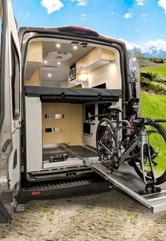 #45 Ford Transit Camper + Van Conversion + Cyclist Lifestyle + Bikes Van Conversion Bike, Transit Camper Conversion, Bike Storage In Van, Ford Transit Camper Conversion, Rack Velo, Transit Camper Van, Ford Transit Campervan, 4x4 Camper Van, Ford Transit Camper