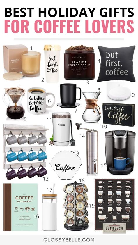 Holiday Gift Guide 2019: 25 Of The Best Coffee Gifts For Coffee Lovers – Glossy Belle Christmas Gifts For Coffee Lovers, Coffee Lover Gift Basket Diy, Coffee Gifts Ideas, Coffee Christmas Gifts, Coffee Lovers Basket, Coffee Present, Gift Ideas For Coffee Lovers, Basket Wrapping, Coffee Witch