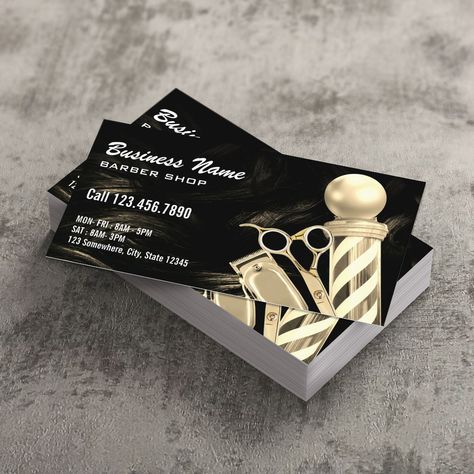 Barber Shop Business Cards, Modern Barber Shop, Barber Business Cards, Shop Business Card, Barber Logo, Gold Scissors, Barbershop Design, Barber Pole, Barber Shop Decor