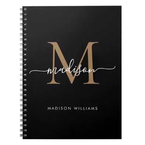 Modern Black Gold Monogram Script Name Initial Notebook | Zazzle.com Pumpkin Draw, Personalized Notebook Cover, Personal Notebook, Notebook Mockup, Monogram Notebook, Idee Cricut, Notebook Cover Design, Keepsake Journal, Pocket Folder