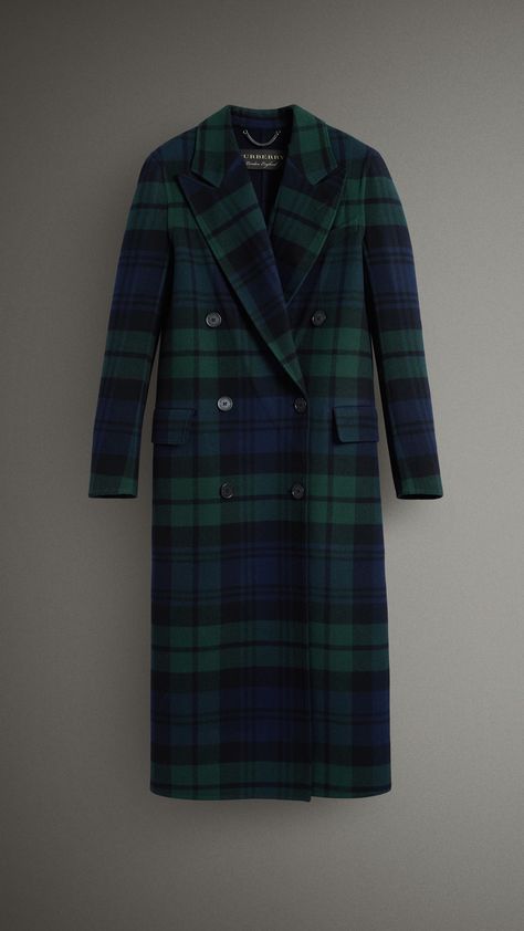 Tartan Double-faced Wool Cashmere Tailored Coat in Midnight Blue/bright Navy - Women | Burberry Blue Coat, Blue Plaid Coat, Womens Ski Outfits, Navy Wool Coat, Tartan Coat, Burberry Coat, Navy Coat, Tailored Coat, British Outfits