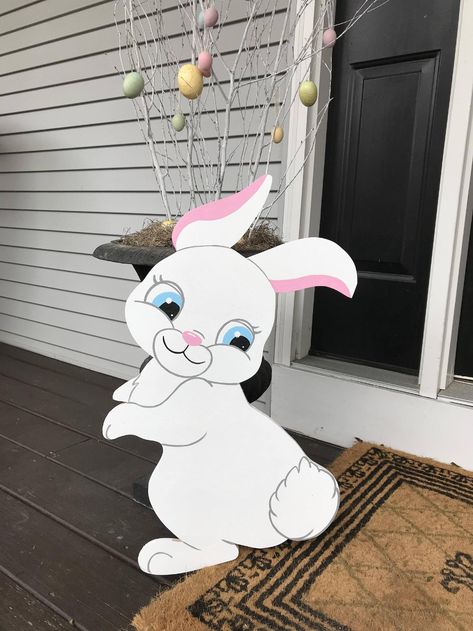 Easter Bunny Outdoor Lawn Decor | Etsy Easter Cutouts, Up Carl Y Ellie, Easter Wood Projects, Wood Easter Bunny, Easter Yard Art, Easter Yard Decorations, Bunny Decorations, Easter Wood Crafts, Wood Yard Art