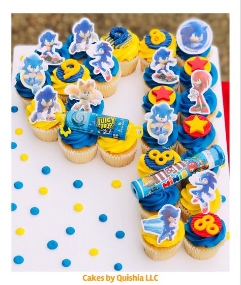 Sonic The Hedgehog Cupcakes Ideas, Sonic Cupcakes Ideas, Sonic Pull Apart Cupcakes, Sonic The Hedgehog Cupcake Cake, Cupcakes Sonic Birthday, Sonic Cupcakes For Boys, Sonic Cupcake Cake, Sonic Birthday Cupcakes, Sonic The Hedgehog Cupcakes