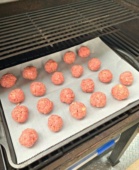 Smoked Italian Meatballs - The Cookin Chicks Grilled Italian Meatballs, Meatballs On The Smoker, Ground Beef And Pork Recipes Italian Meatballs, Smoked Italian Meatballs, Dish Sides, Italian Baked Meatballs Allrecipes, Recipes For Parties, The Cookin Chicks, Food Beef