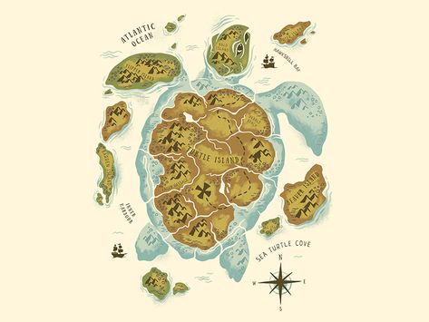 Turtle Island by Chris Phillips on Dribbble Turtle Island, Map Crafts, Island Map, Island Art, Island Design, Fantasy Map, Favorite Holiday, Abstract Prints, Vintage World Maps