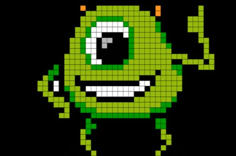 Monster Pixel Art from BrikBook.com #monster #pixar #monsters #monstersmovie #spooky #monstersfilms #movies #films #cartoon #horrormovies #8bit #pixel #pixelart Shop more designs at http://www.brikbook.com Grille Pixel Art, Pixel Art Minecraft, Perler Beads Ideas, Modele Pixel Art, Beads Patterns, Pixel Art Templates, 8bit Art, Motifs Perler, Pixel Art Grid