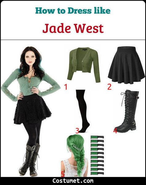 Jade West (Victorious) Costume for Cosplay & Halloween 2022 Jade West From Victorious Outfits, Jade West Halloween Costume, Jade West Dress To Impress, Jade West Costume, Jade West Outfits Style, Victorious Halloween Costume, Victorious Costume, Jade Victorious Outfits, Tori And Jade