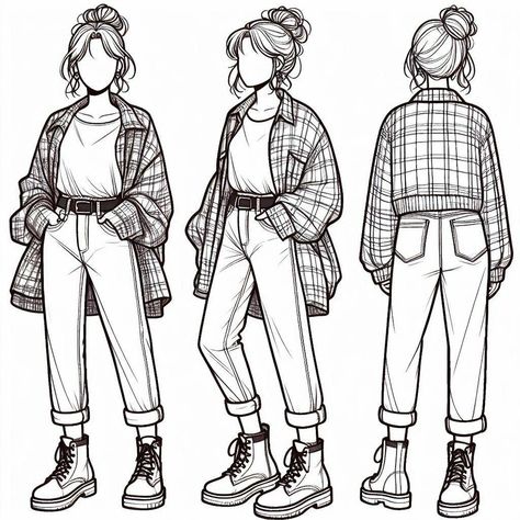 Plaid Shacket or Belted Coat? 🍁 Do you prefer the laid-back vibes of a plaid shacket or the elegance of a belted longline coat? 🧥✨ Either way, these fall looks are ready to be brought to life with your favorite colors! 🎨👢 #falloutfit #coloringpages Download these printable pages and color your ultimate fall outfit! Plaid Shirt Outfit Ideas, Plaid Drawing, Flannel Drawing, Fashion Coloring Pages, Plaid Shirt Outfits, Shirt Drawing, Plaid Shacket, Coloring Ideas, Longline Coat