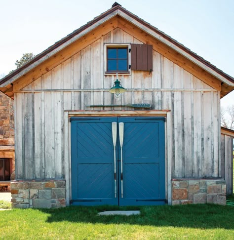 Stone-Cottage Pantry Door Decor, Blue Door House, Small Closet Door Ideas, September Vibes, Cottage Journal, Garage Door Types, Boat Shed, Door House, Blue Doors