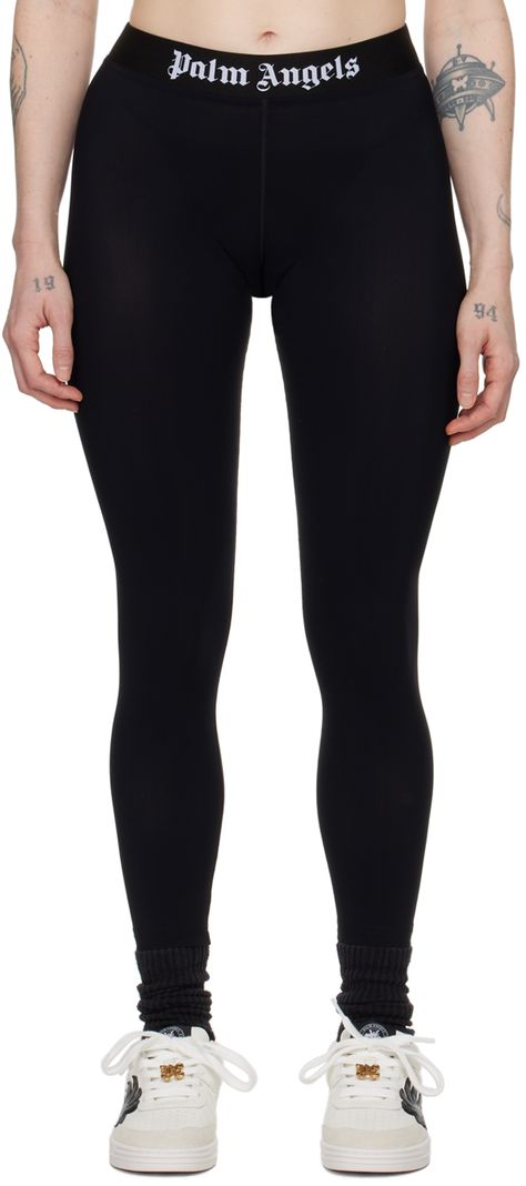 Stretch nylon jersey leggings. Jacquard logo at elasticized waistband. Supplier color: Black/White Christmas Gifts For Black Boyfriend, Palm Angels Women Outfit, Palm Angels Leggings Outfit, Palm Angels Outfit Black Women, Black Streetwear Leggings, Luxury Lifestyle Black Women, Cross Black Leggings, Chrome Heart Leggings, Palm Angels Outfit