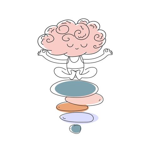 Cute funny brain character meditate sitting on stack of zen rock pyramid. Equality, Mental stability concept. Vector doodle illustration. Brain Character, Vision Board Design, Meditation Kids, Brain Illustration, Zen Rock, Illustration Children, Vector Doodle, Mental Stability, Vision Board Photos