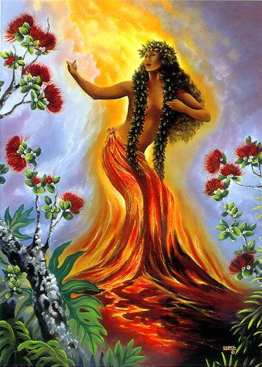 Pele is one of the most well known and revered in Hawaiian mythology. Pele is a goddess of fire, lightning, dance, wind, volcanoes and violence. Pele Hawaiian Goddess, Pele Goddess, Goddess Pele, Hawaiian Mythology, Hawaiian Goddess, Polynesian Art, Hawaii Art, Hawaiian Art, Hawaiian Culture