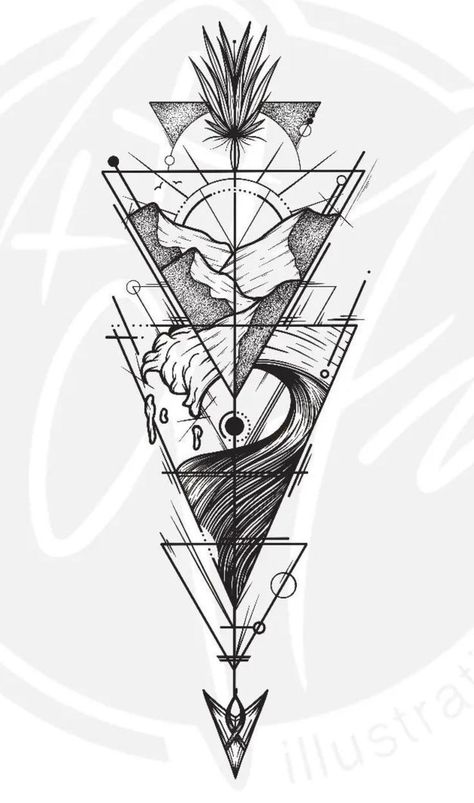 Arrow Triangle Tattoo, Men Tattoo Ideas Geometric, Triangle Arrow Tattoo, Nature Arrow Tattoo, Abstract Arrow Tattoo, Arrow Tattoo Cover Up, Arrow Tattoos Men, Linear Tattoo Design, Triangle Nature Tattoo