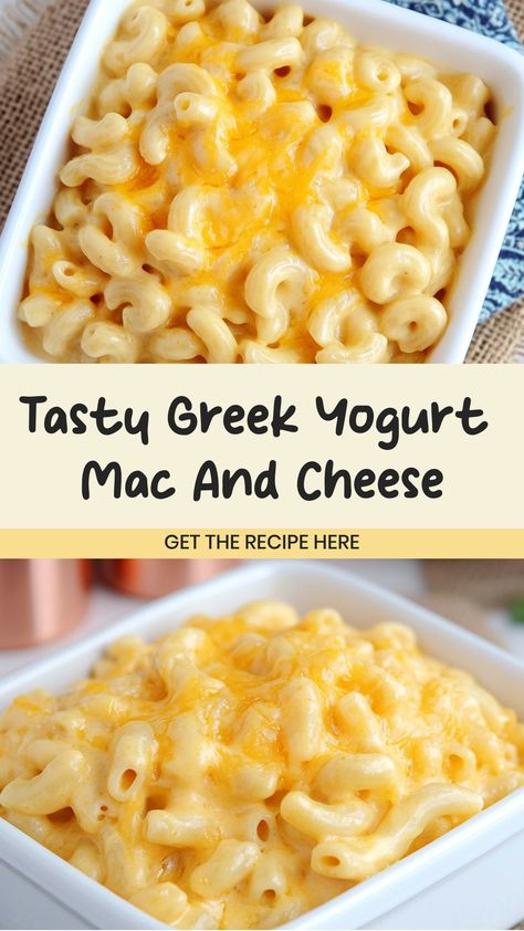 Looking to shake up your mac and cheese game? Try this healthier twist on a classic favorite – Greek yogurt mac and cheese! Creamy, cheesy, and oh-so-satisfying, this dish is a must-try for any comfort food lover. The addition of protein-packed Greek yogurt adds a tangy kick while keeping things light. With just the right amount of indulgence, you can enjoy every bite guilt-free. Mac And Cheese With Greek Yogurt, Pasta Recipes With Greek Yogurt, Greek Yogurt Cheese Sauce, Things To Make With Greek Yogurt, Ww Mac And Cheese, Light Mac And Cheese, Low Calorie Mac And Cheese, Weight Watchers Mac And Cheese, Desserts With Greek Yogurt