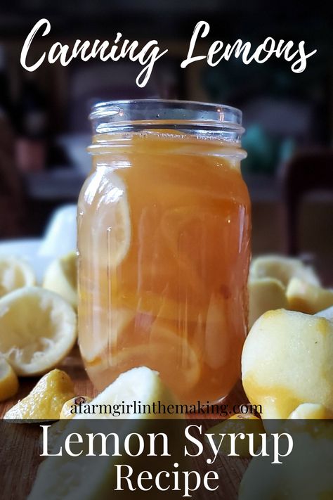 When served with hot water, the lemon syrup becomes a soothing beverage which helps to open the airwaves and soothe throats. Lemon syrup also contains vitamin C, an ideal item to boost the immune system. Canning Lemons, Lemon Syrup Recipe, Canning Syrup, Canning Pressure Cooker, Freezing Lemons, Canning Granny, Easy Canning, Pressure Canning Recipes, Canning Fruit