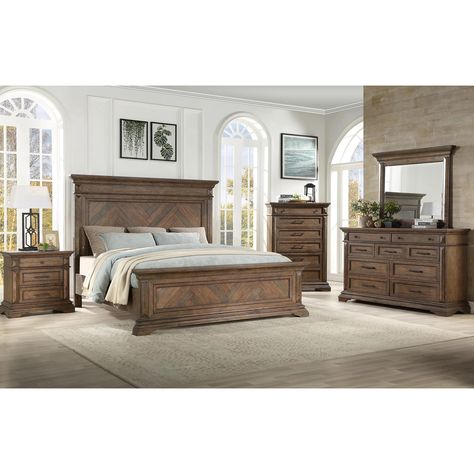 New Heritage Design Mar Vista 4 Piece King Bedroom Set in Brushed Walnut | Nebraska Furniture Mart Stately Bedroom, Classic Furniture Bedroom, New Classic Furniture, Queen Panel Beds, King Bedroom Sets, Bed Dimensions, Bedroom Sets Queen, Bedroom Panel, Solid Wood Bed