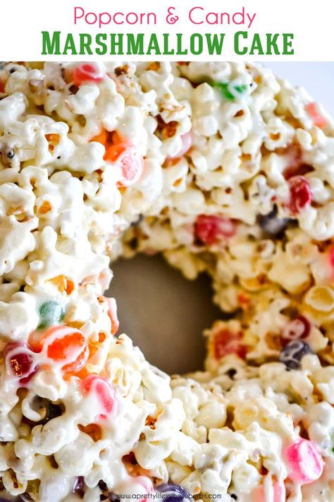 Popcorn Marshmallow, Popcorn Cake Recipe, Marshmallow Popcorn, Popcorn Cake, Marshmallow Cake, Candy Popcorn, Pretty Life, Crustless Quiche, Popcorn Recipes