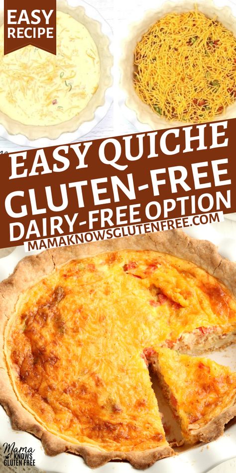 An easy recipe for gluten-free quiche. This gluten-free quiche is perfect for breakfast or dinner. The gluten-free quiche recipe also has a dairy-free option. Quiche Recipes Easy Dairy Free, Lactose Free Quiche, Gf Df Quiche, Gluten Free Breakfast Quiche, Non Dairy Quiche Recipes, Gluten And Dairy Free Quiche, Dairy Free Quiche Crustless, Gf Quiche Recipes, Gluten Free Dairy Free Quiche