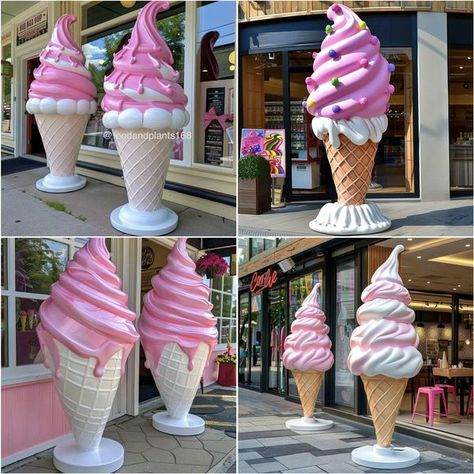 Giant Ice Cream Cone Decoration, Gelato Shop Design, Heladerias Ideas Decoracion, Ice Cream Shop Interior Design, Cafe Gelato, Big Ice Cream, Candy Props, Giant Ice Cream, Ice Cream Decorations