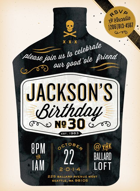 Whisky 'N Loot Invitation by Trista Sydloski-Tesch, via Behance Whisky Tattoo, 30th Birthday Ideas, Man Birthday Party, 21st Birthday Sign, Magazine Ideas, Manly Man, Invite Ideas, Thirty Birthday, Mens Birthday Party