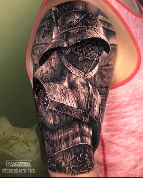 Over Shoulder Tattoo, Tattoo Warrior, Sparta Tattoo, Portrait Tattoo Sleeve, Warrior Tattoo Sleeve, Gladiator Tattoo, Spartan Tattoo, Free Tattoo Designs, Mens Shoulder Tattoo