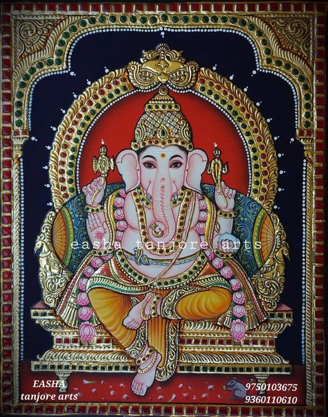 Tanjore God Paintings, Tanjore Painting Sketches Ganesha, Ganesh Tanjore Painting, Thanjur Painting, Ganesha Tanjore Painting, Gods Photos, Ganesh Painting, Thanjavur Painting, God Drawing