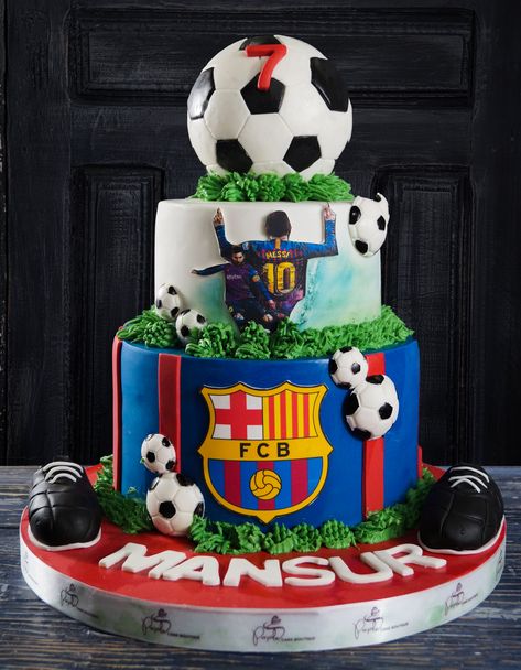 Barcelona Messi Cake, Barcelona Cake Ideas, Barcelona Birthday Cake, Barcelona Cake, Soccer Cakes, Messi Birthday, Soccer Ball Cake, Soccer Birthday Cakes, Football Birthday Cake