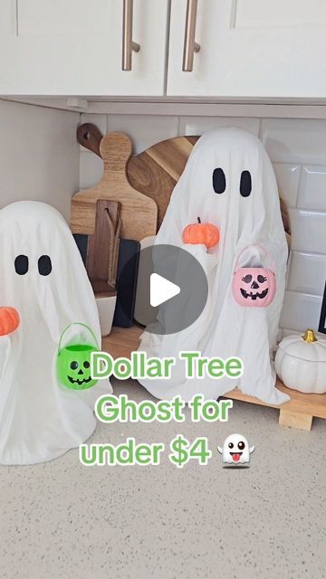 Easy Dollar Tree Halloween Decorations, Diy Ghost Decoration Dollar Tree, Diy Craft Halloween, Ghost In A Pumpkin Patch, Simple Spooky Decor, Ghost Dollar Tree, Not So Spooky Halloween Decor, Haloween Decoracion Diy Dollar Tree, Simple Halloween Decor Living Room