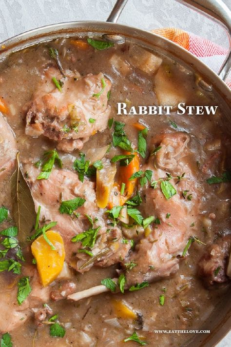 Rabbit Stew with Root Vegetables. Photo and recipe by Irvin Lin of Eat the Love. Crockpot Rabbit Recipe, Rabbit Stew Recipe, Easy Rabbit Recipe, Appalachian Recipes, Stew Recipes Crockpot, Rabbit Stew, Rabbit Dishes, Crockpot Recipes Beef Stew, Crockpot Recipes Beef